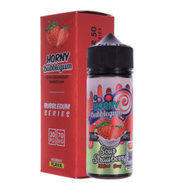 Bubblegum Sour Strawberry by Horny Flava. 100ML E-liquid, 0MG Vape, 70VG Juice