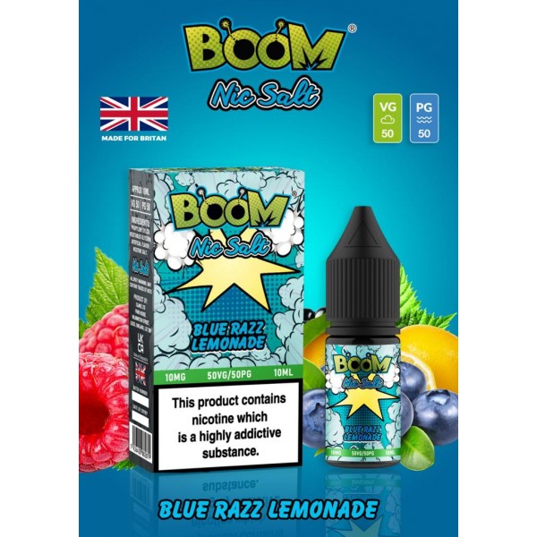 Blue Razz Lemonade - Boom Nic Salt 5 x 10ML E Liquid 50VG 50PG Vape 10MG/20MG Juice