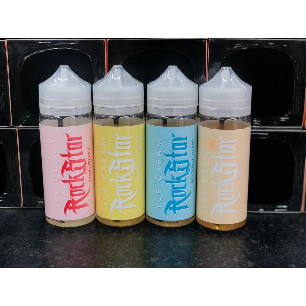 Banana Caramel (Ice Cream) by Rockstar. 100ML E-liquid, 0MG vape, 70VG/30PG juice