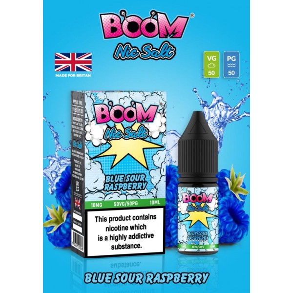 Blue Sour Raspberry - Boom Nic Salt 5 x 10ML E Liquid 50VG 50PG Vape 10MG/20MG Juice