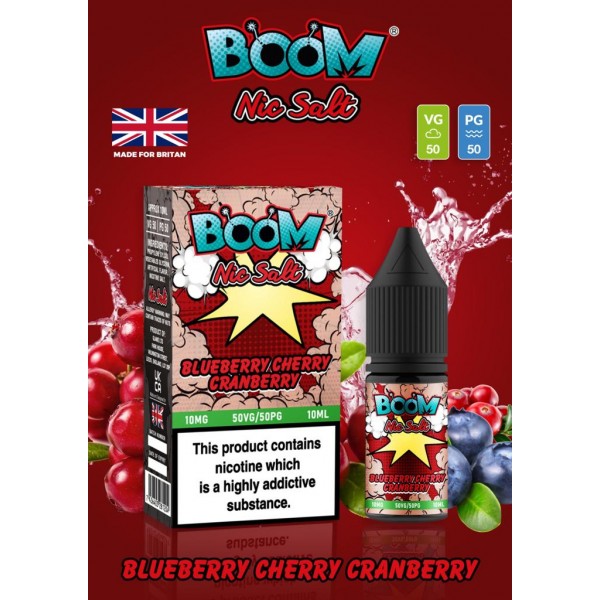 Blueberry Cherry Cranberry - Boom Nic Salt 5 x 10ML E Liquid 50VG 50PG Vape 10MG/20MG Juice
