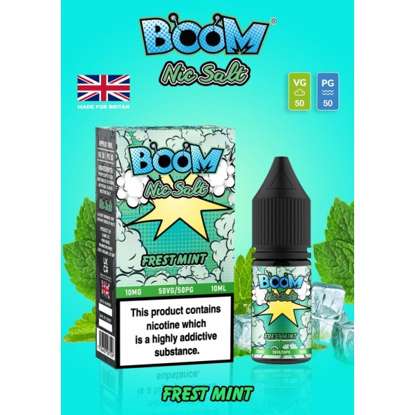 Fresh Mint - Boom Nic Salt 5 x 10ML E Liquid 50VG 50PG Vape 10MG/20MG Juice