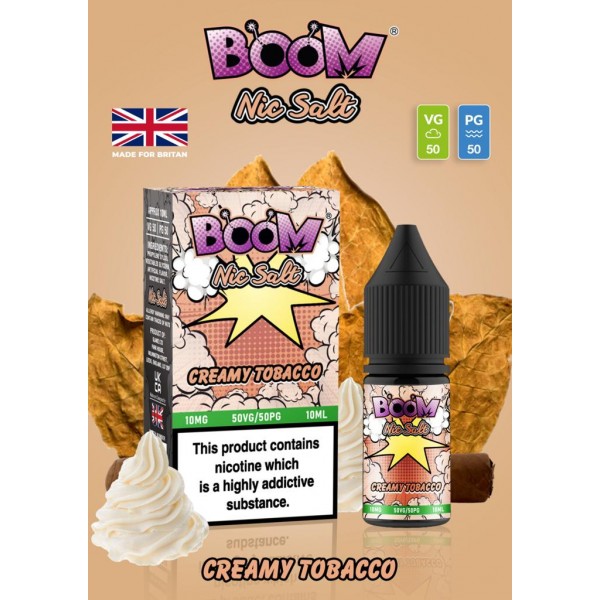 Creamy Tobacco - Boom Nic Salt 5 x 10ML E Liquid 50VG 50PG Vape 10MG/20MG Juice