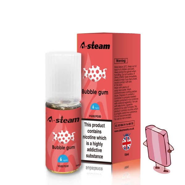 A-Steam Bubblegum E Liquid 10ml Vape Juice 50vg TPD COMPLIANT Multibuy