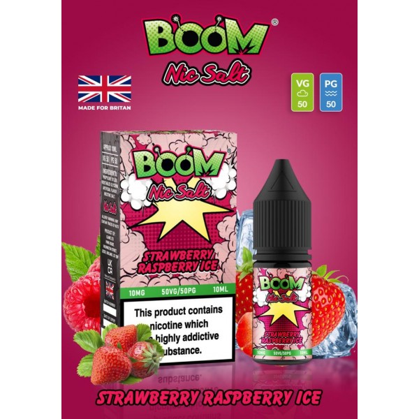 Strawberry Raspberry Ice - Boom Nic Salt 5 x 10ML E Liquid 50VG 50PG Vape 10MG/20MG Juice