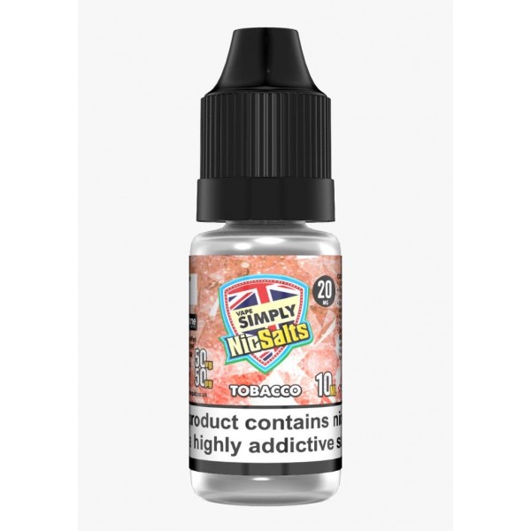 Tobacco by Vape Simply Nic Salts, 10ML E Liquid, 50VG Vape, 10MG/20MG Juice