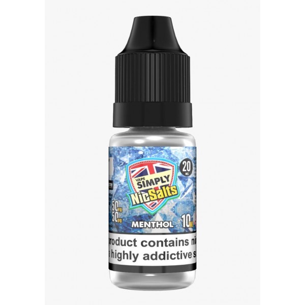 Menthol by Vape Simply Nic Salts, 10ML E Liquid, 50VG Vape, 10MG/20MG Juice